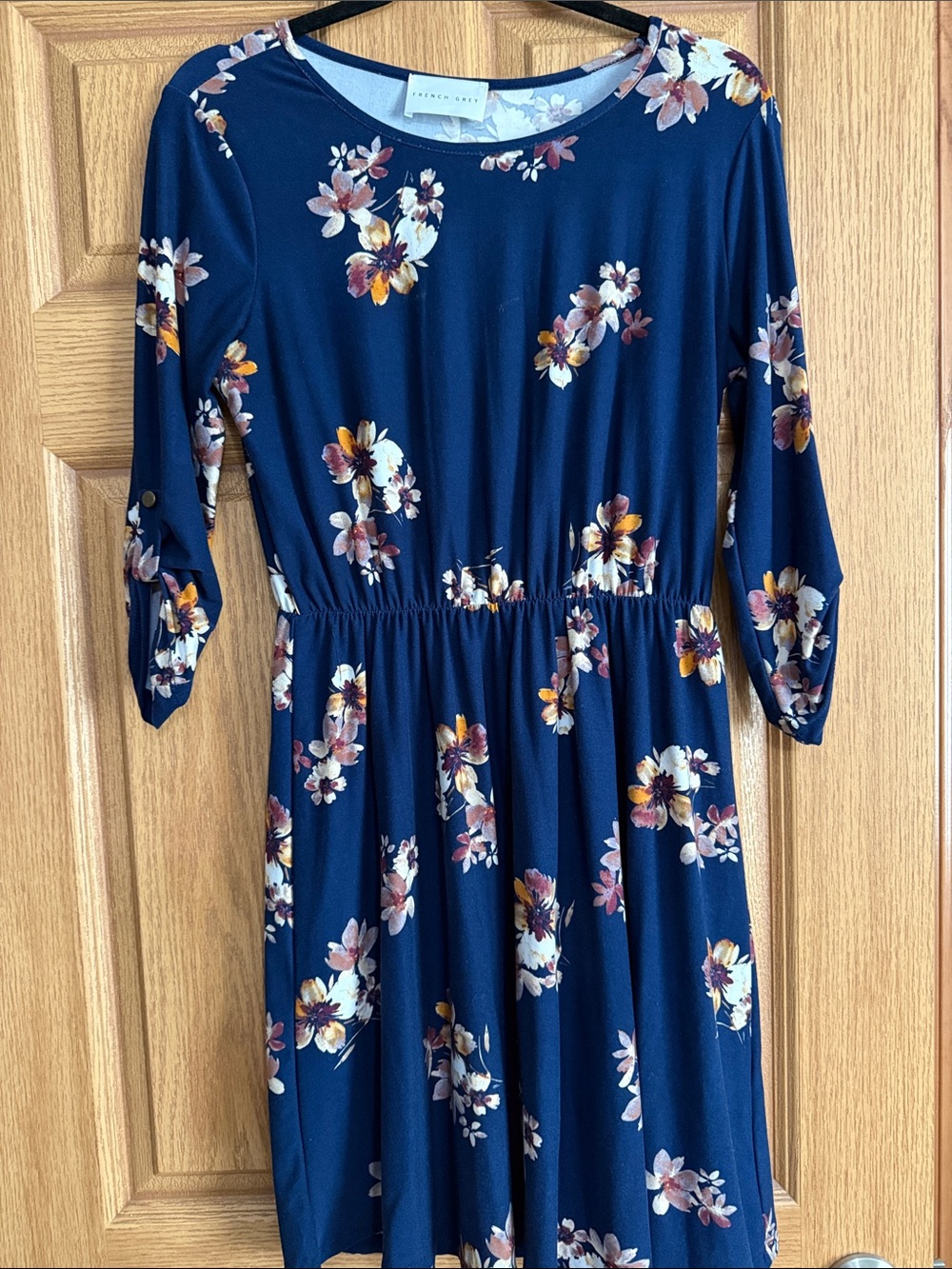 French Grey Navy Floral Casual Dress